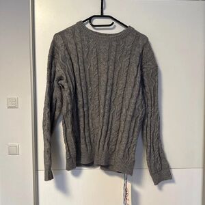 Cider Gray Cable Knit Crewneck Sweater